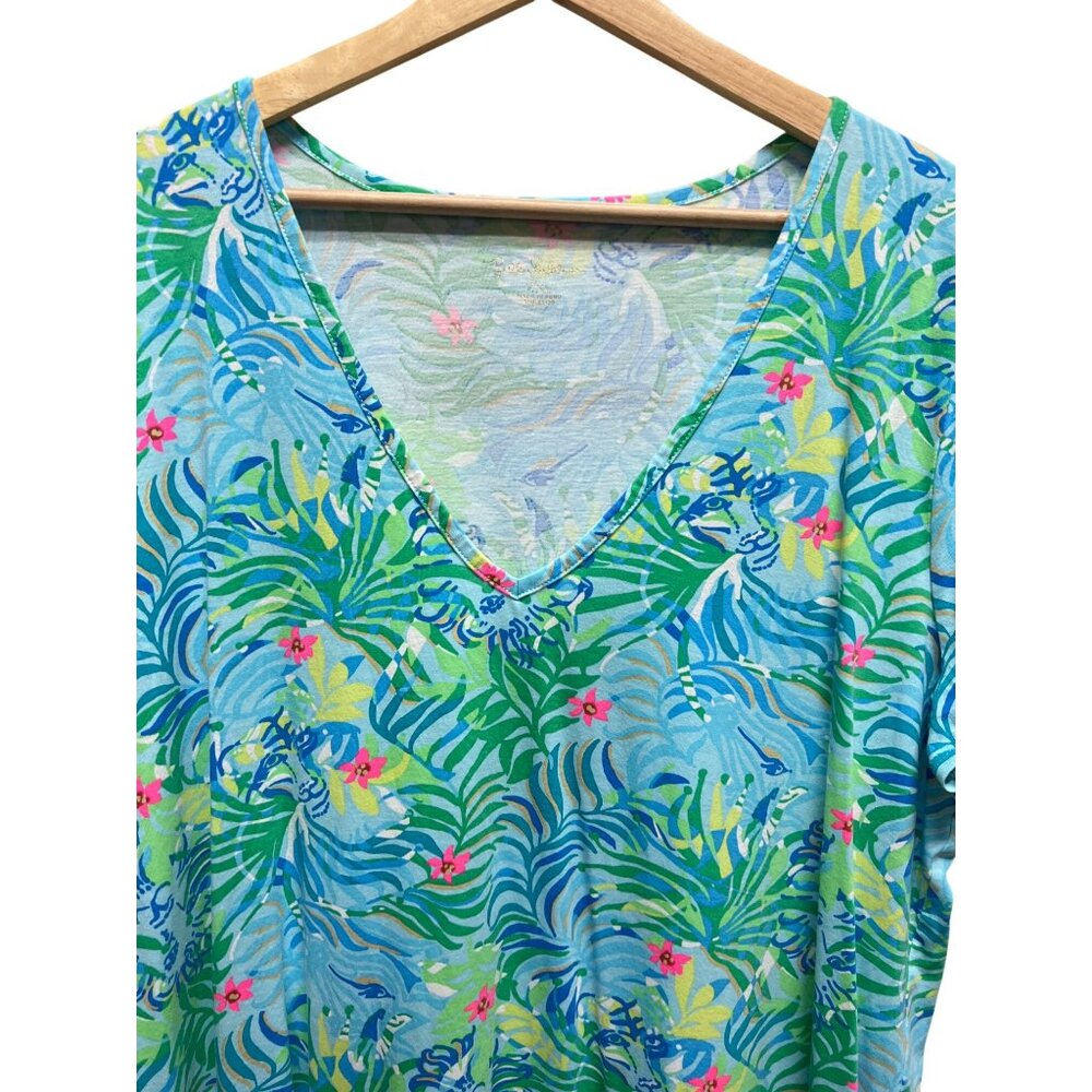 Lilly Pulitzer Green and Blue Floral Etta V-Neck Via Parigi Dress - Picture 4 of 7